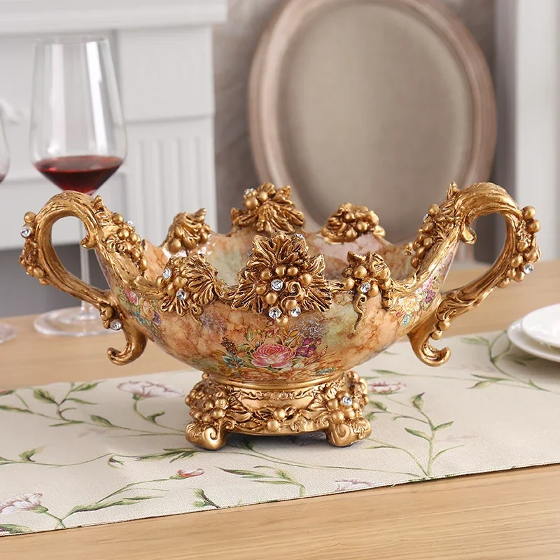 Handmade Retro Fruit Dish European Style Tissue Box for Living Room Light Luxury Resin Decor Accent Elegant Tableware
