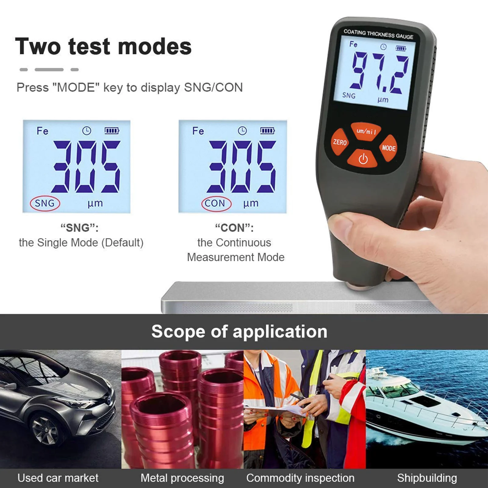 

Coating Thickness Gauge Fe/NFe 0-1500um/0.1 micron, High Precision, Single/Cont Mode, Auto Off, Car Paint Film Tester