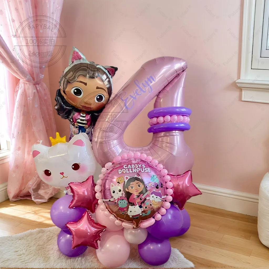 【セール中】28 個ギャビードールハウス猫番号バルーン子供の誕生日パーティーの装飾アルミ風船ガールギャビー人形バルーンセットギフト