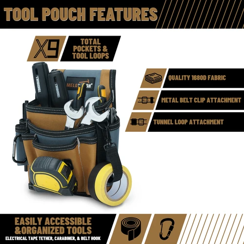Imagen 1 del producto Bolsa de herramientas pequeña para electricista, bolsa de herramientas para cinturón de herramientas, funda para herramientas con múltiples bolsillos, organizador de herramientas con bolsa de construcción