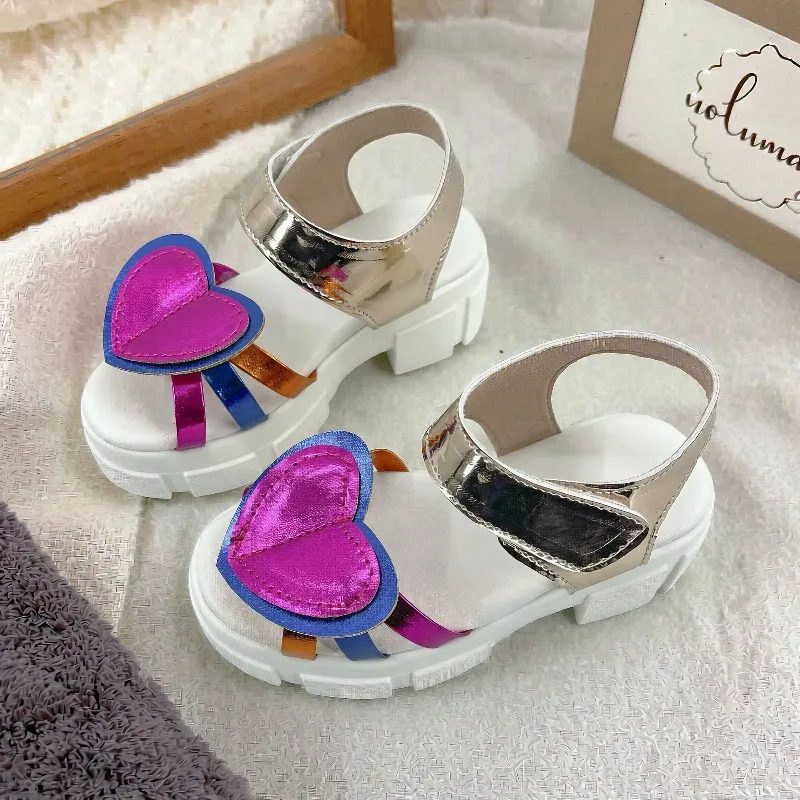 Mumoresip Girls Platform Sandals Heart Decor Colorful Kids Summer Shoes Open-toe Outdoor Causal Children School Beach Sandals