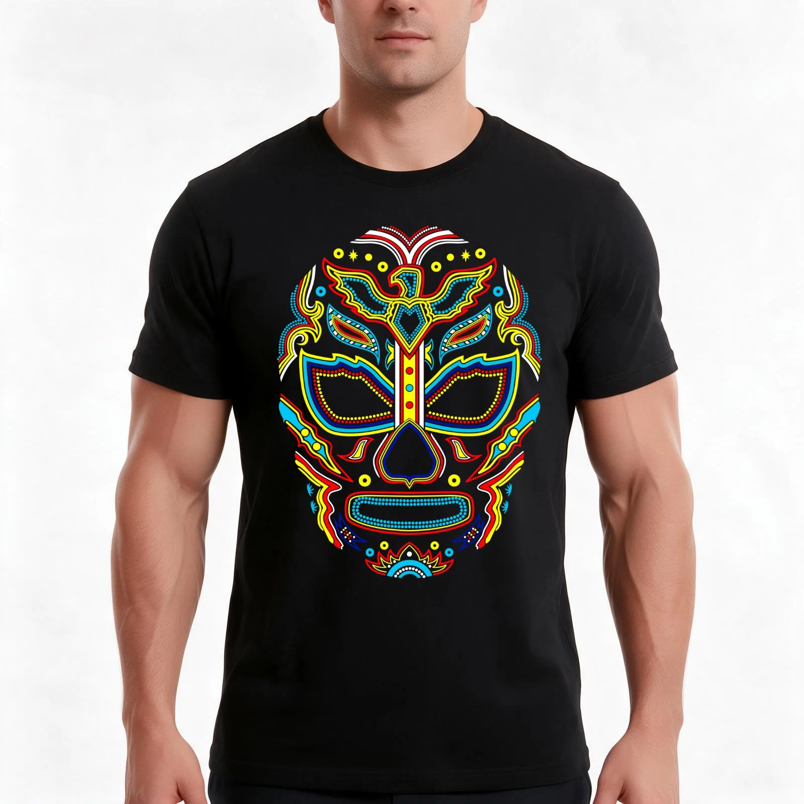Mexican wrestler wrestling mask T-Shirt, Summer Casual Cotton Tee, Oversized Streetwear Tops, Vintage Graphic Print, 100% Cotton