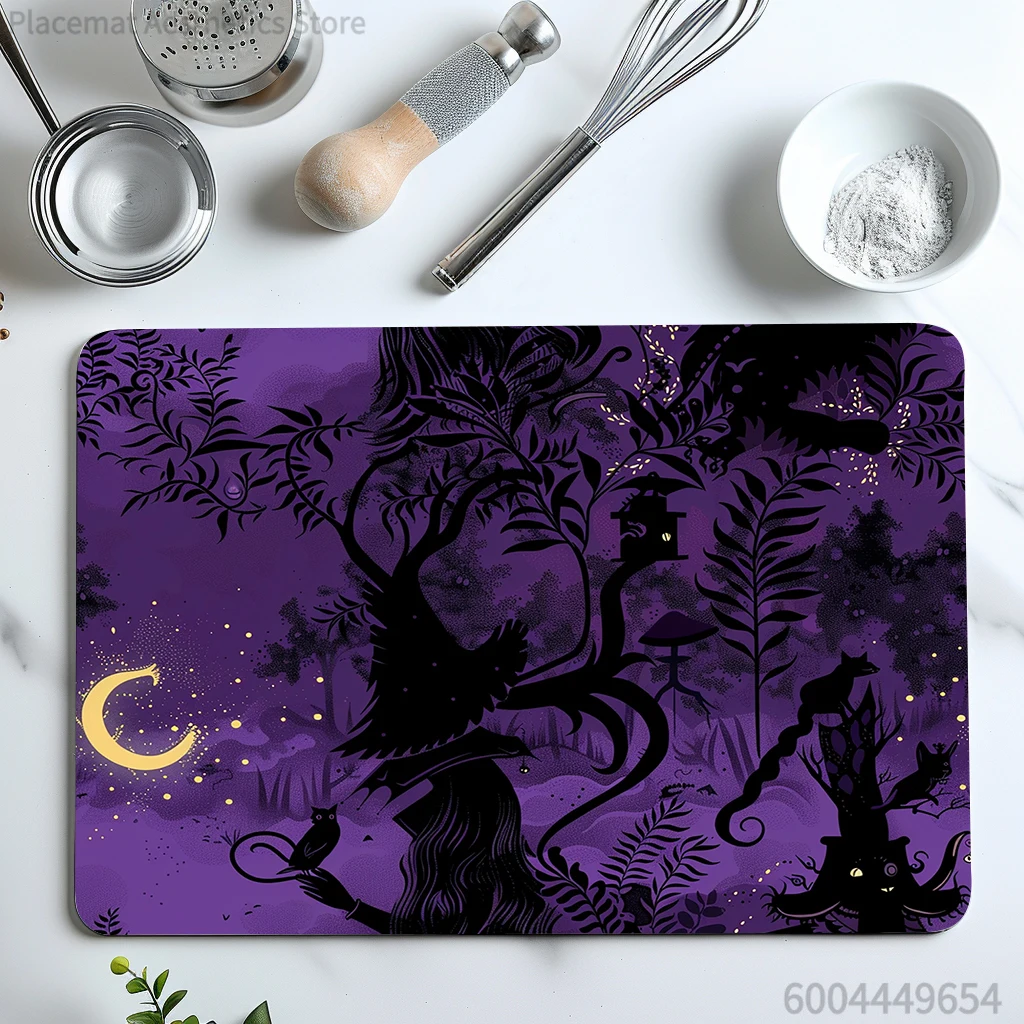 Absorbent Mat Halloween Tree Moon Kitchen Antiskid Drying Mat Quick Dry Bathroom Drain Pad Tableware Mat