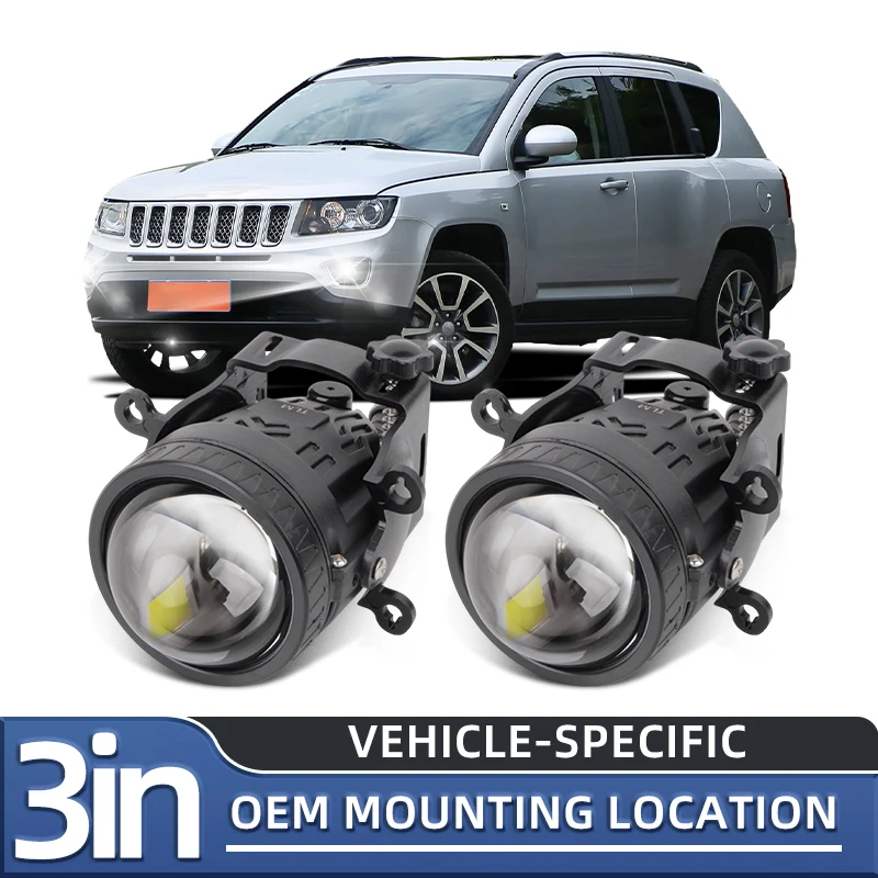 12V Universal Bi-led Projector H11 Car Headlight Bulb 3Inch Fog Lights Lens High Low Beam Ultra Bright White Light 3.0 Fog Lamp