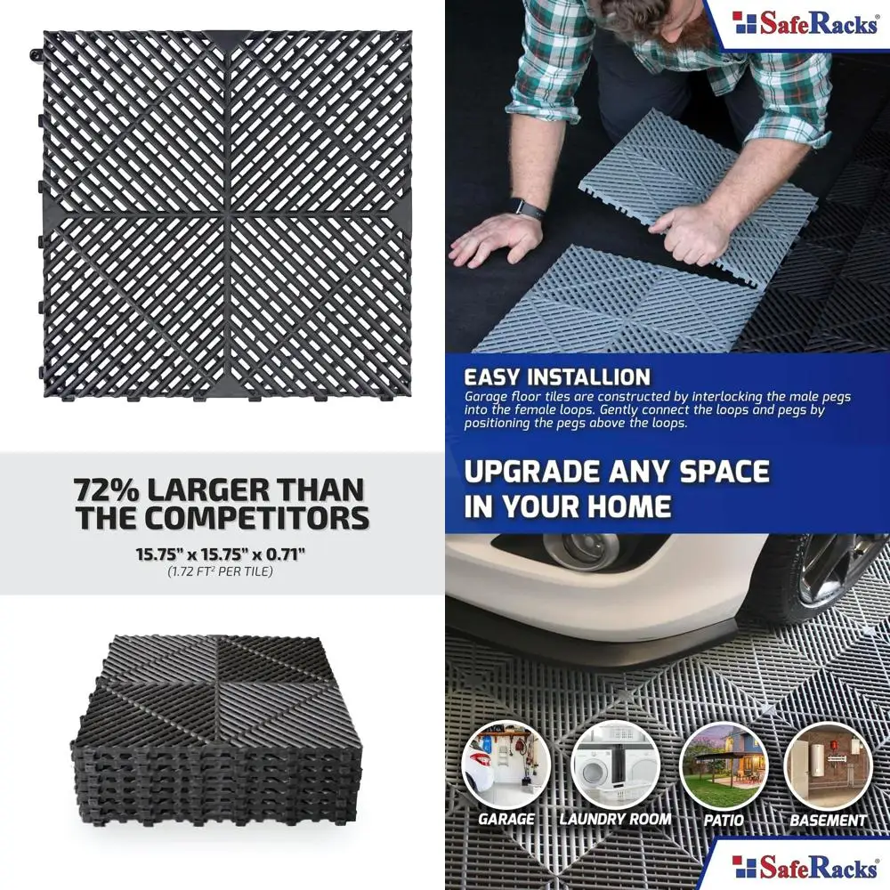 Azulejos de piso de garaje entrelazados acanalados: pisos de polipropileno modulares ventilados, autodrenantes, antideslizantes, ideales para garajes