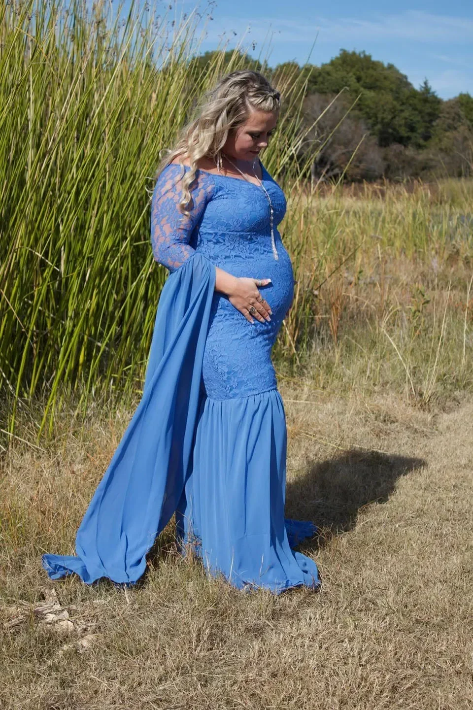 Maxi Gown Maternity Dresses For Photo Shoot Pregnant Woman Clothes Sexy Lace Chiffon Long Mermaid Pregnancy Dress Photography