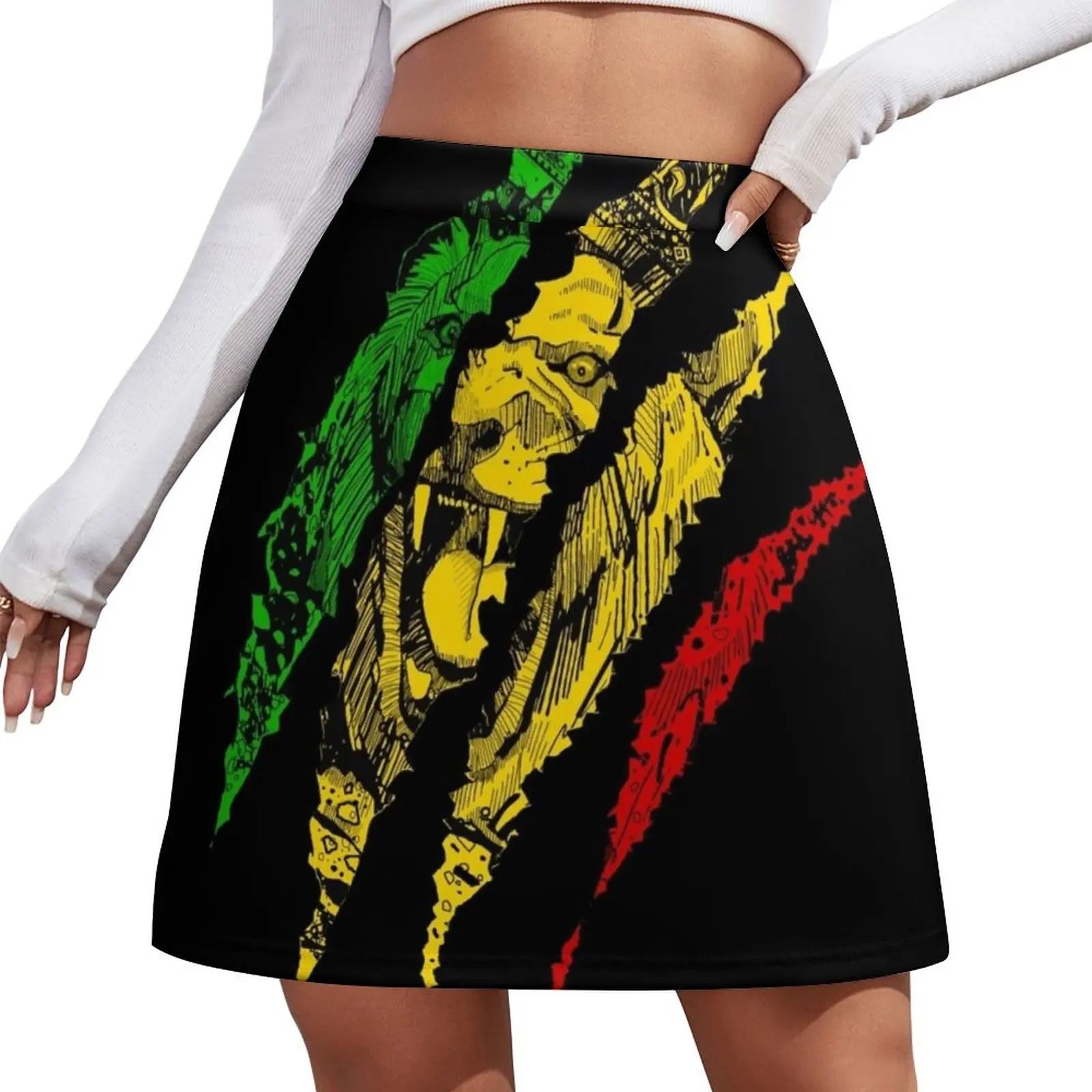 

Warrior Lion of Judah King Rasta Reggae Jamaica Roots Mini Skirt korean style skirt extreme mini dress Women skirt