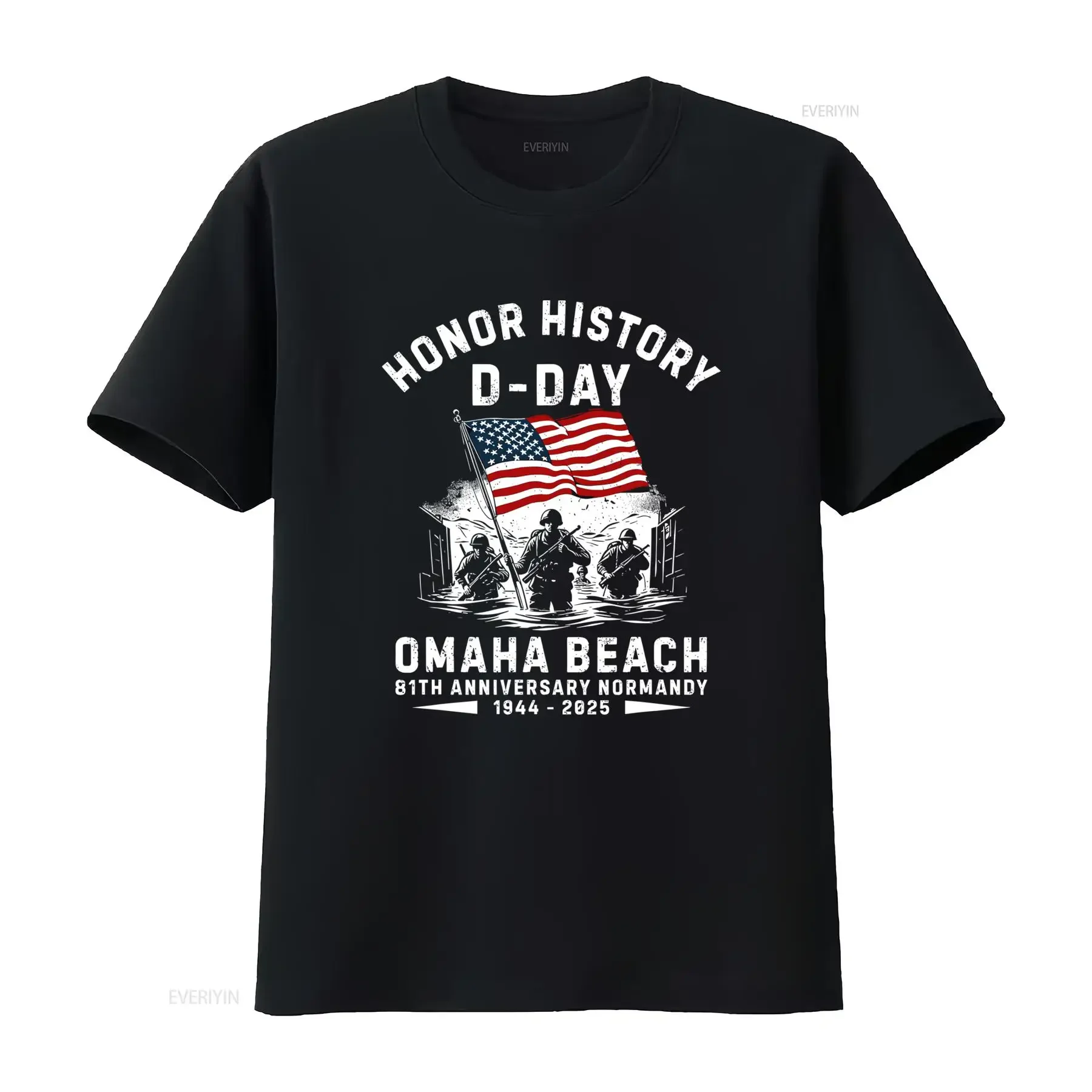 Honor History D Day Omaha Beach 81st Anniversary Normandy 1944 2025 T Shirt with Soldier American Flag Print vintage Washed