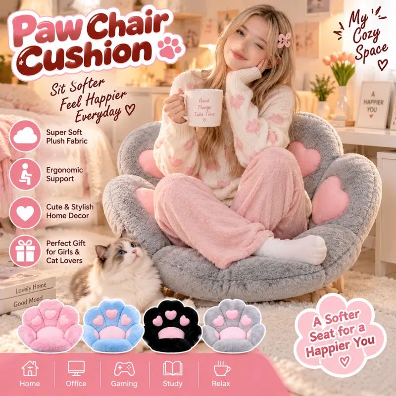 Cat Thick Soft Fluffy Plush Seat Cushion, Novelty Animal Shaped Large Floor Pillow, Warm Chair Room Home Decoration Holiday Gift