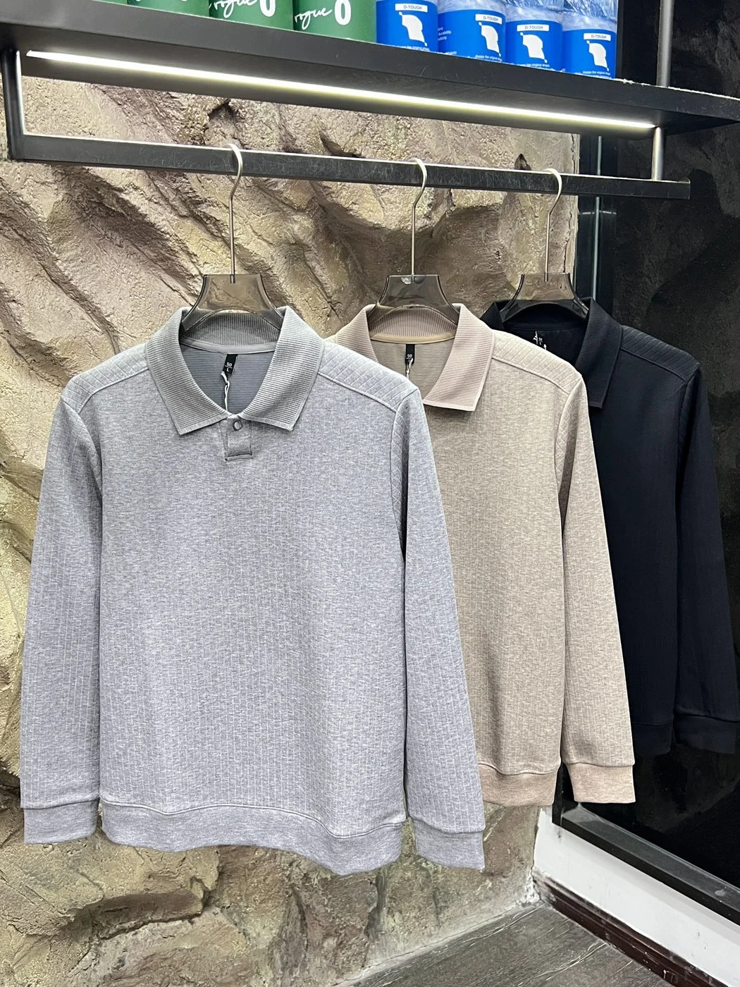 Commuter Series Men's Soft Comfortable Knitted  Shirt Breathable Flip Collar Long Sleeve Standard Fit Polyester Viscose N...