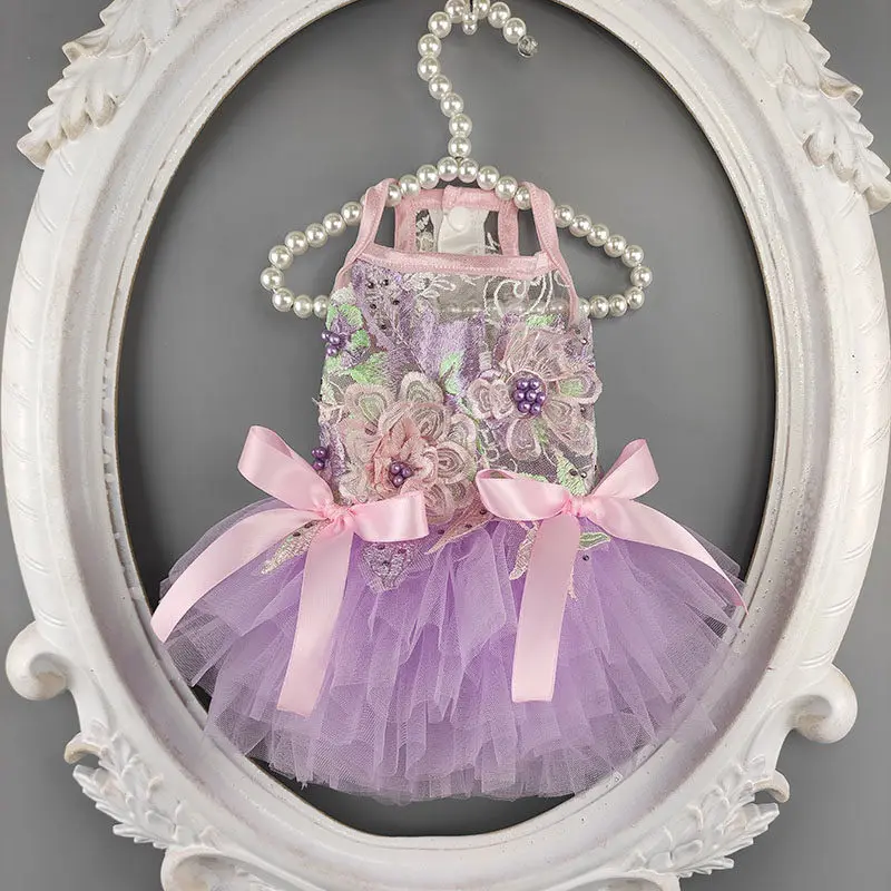 

Luxury Handmade Dog Clothes Dress Slip Pet Supplies Embroidery Pearl Flowers Multi Layer Formal Attire Princess One Piece Poodle