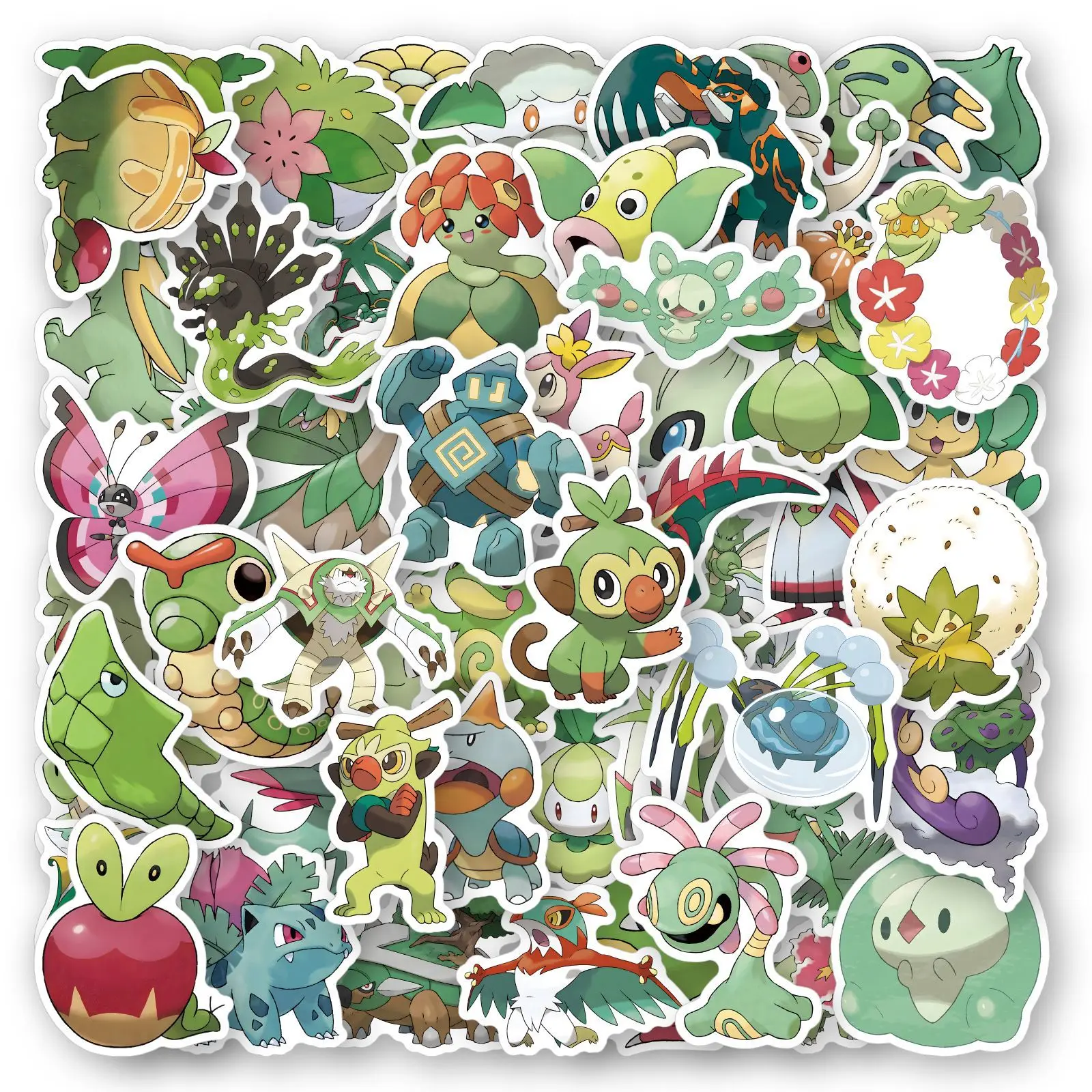 

50pcs Green Pokemon Anime Doodle Stickers DIY Toy Gift for Phone Luggage Laptop Scrapbook Refrigerator Waterproof Stickers