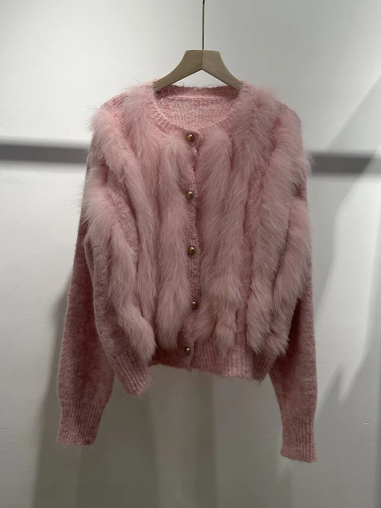 2026 Women Spring Autumn Cardigan Natural Real Fox Fur Knitted Oversize Coat Fox Fur Lady's Sweater - view 5