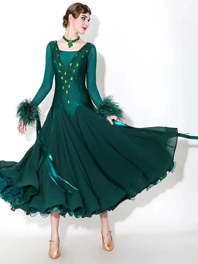

Платья для бальных танцев, женские расширенные темно-зеленые стандартные бальные юбки, платье для бальных танцев для взрослых, вальс, бальные танцы