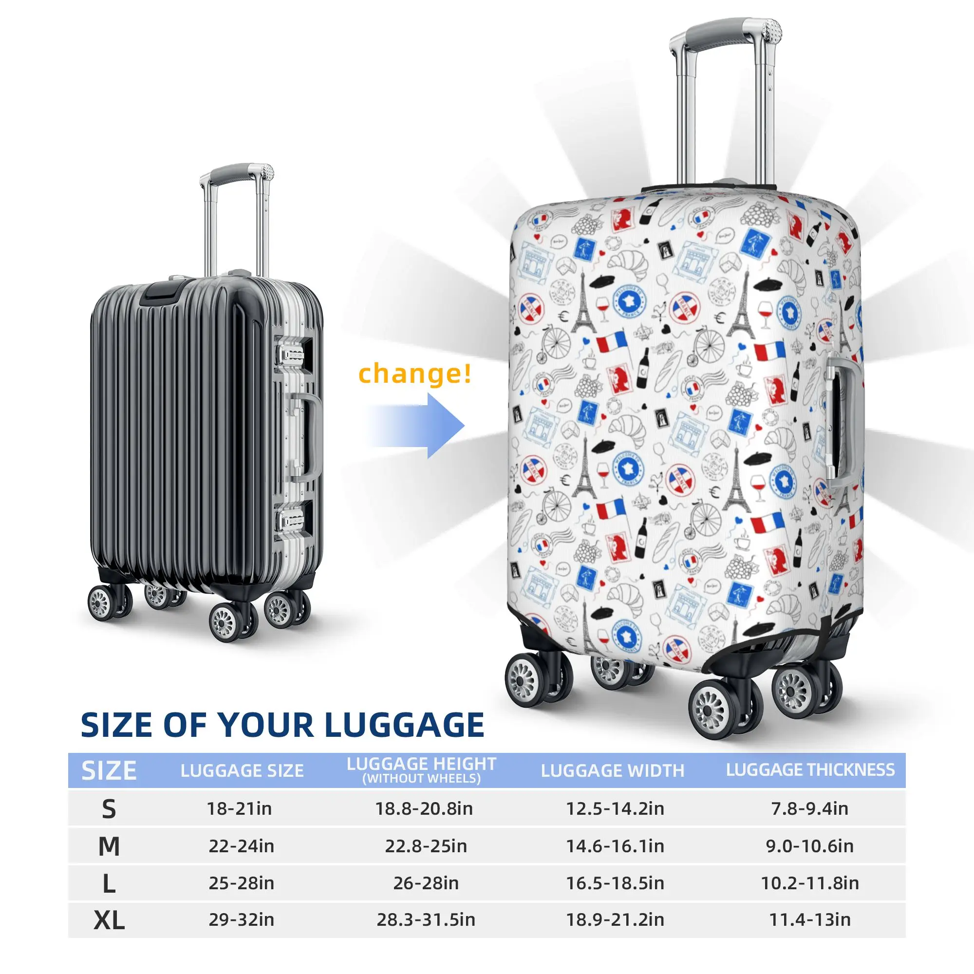 Passport to France Travel Luggage Cover Elastic Eiffel Tower Paris Love Suitcase Cover Protector Fit 18-32 Inch 5