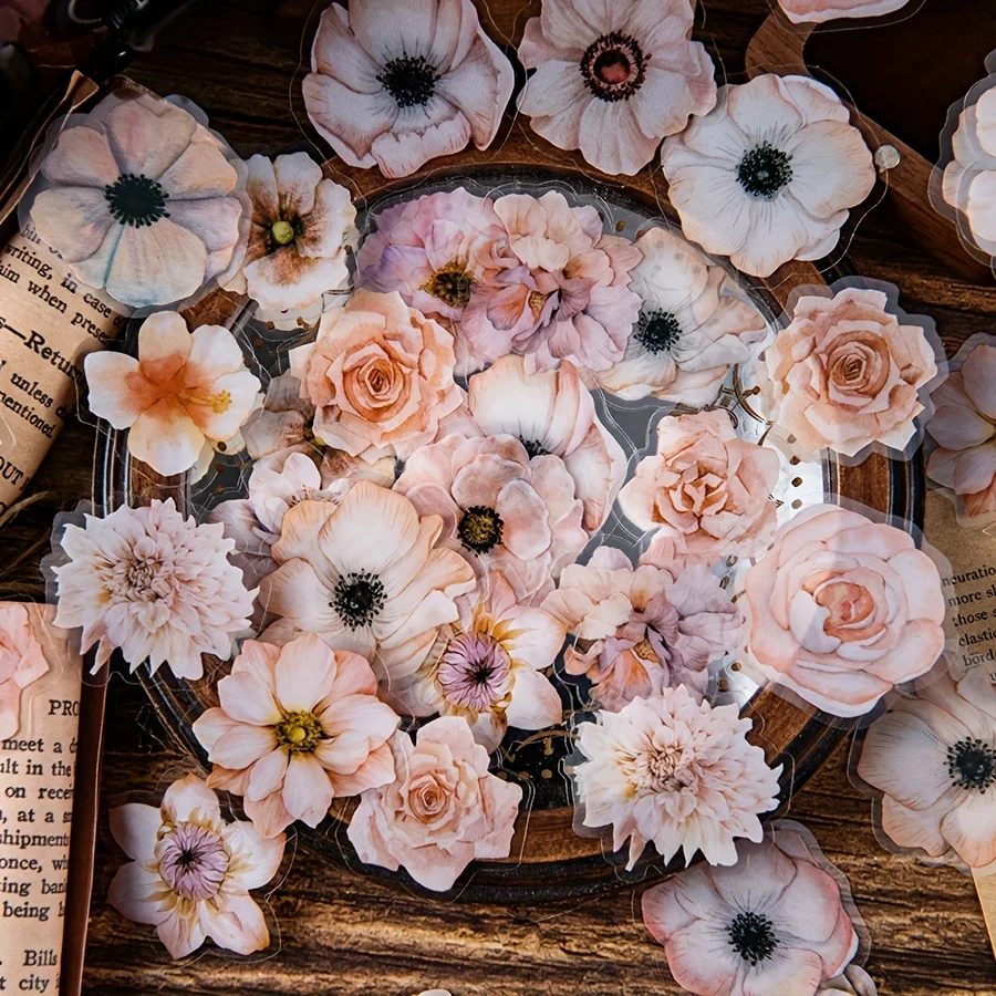 1 unidad, pegatinas florales de acuarela, material PET, con adhesivo de respaldo, adecuadas para esculturas abstractas