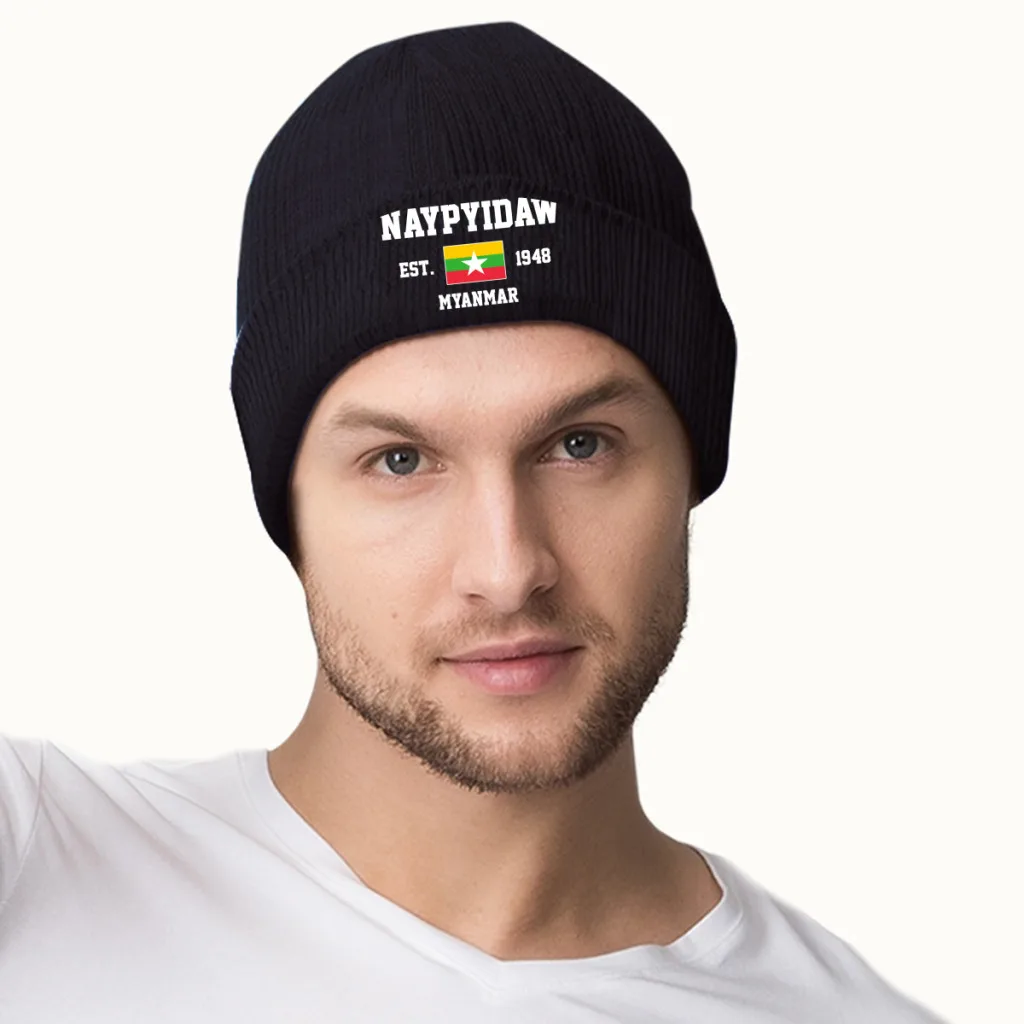 Myanmar EST.1948 Naypyidaw capitale uomo donna Unisex cappello lavorato a maglia inverno autunno stampa berretto berretto caldo cofano