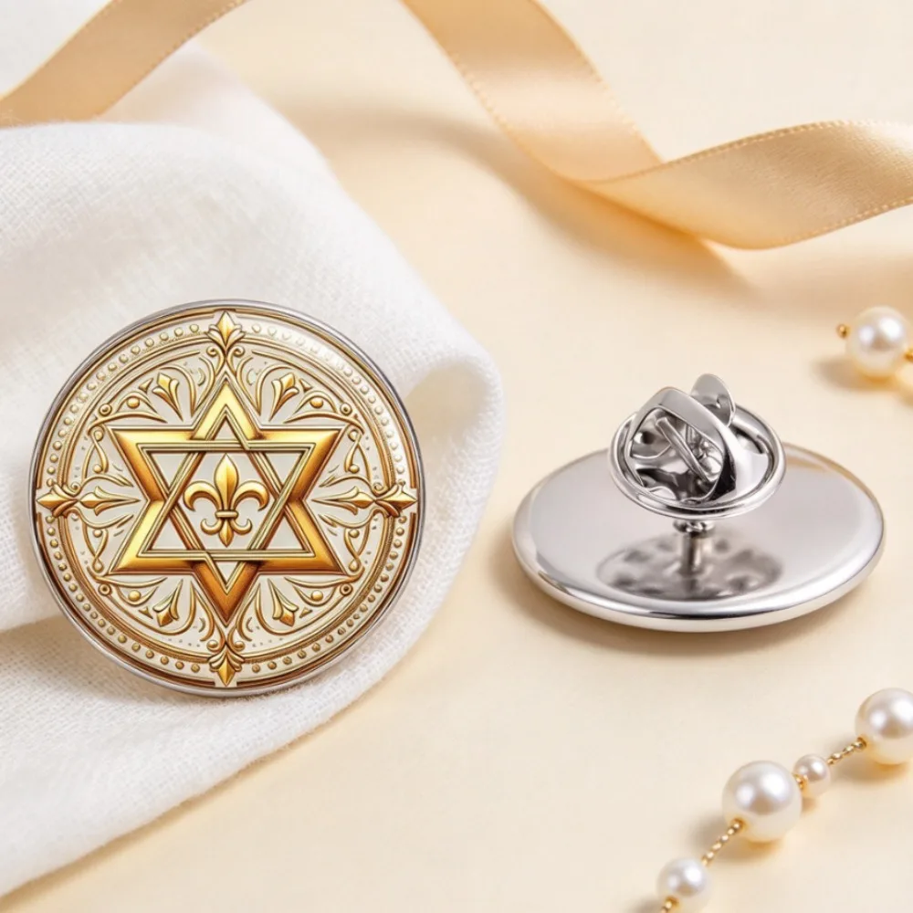 6-20 Pcs Hexagram Pattern Stainless Steel Brooch, Geometric Printed Lapel Pin, Decor Badge for Clothing Backpack, Souvenir Gift