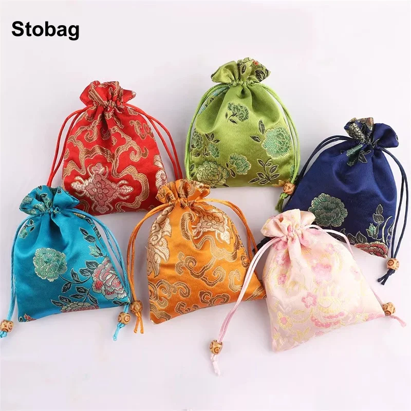 

StoBag 5pcs Silk Cotton Sachet Drawstring Bags Handmade Small Gift Jewelry Packaging Storage Pocket Reusable Pouch Decoration