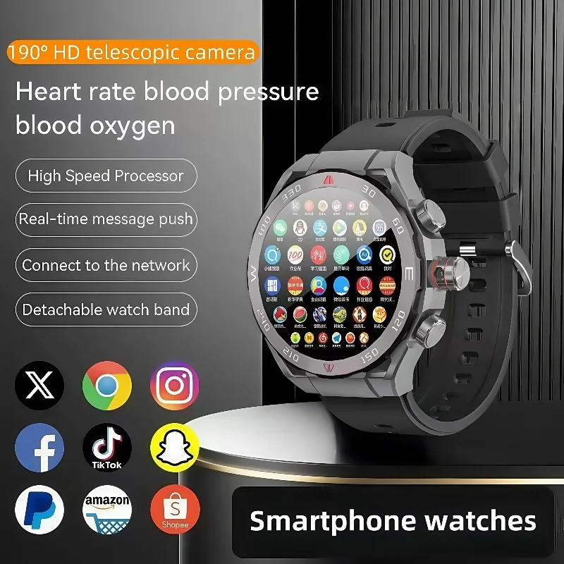 

Смарт-часы 2025 года, GPS-навигация, AMOLED HD-экран, фитнес, 4G, SIM-карта, камера, видеозвонок, водонепроницаемый