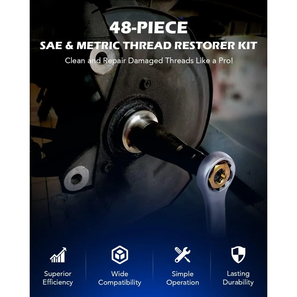48-Piece Metric and SAE Thread Repair Kit with Taps, Dies, and Thread Files