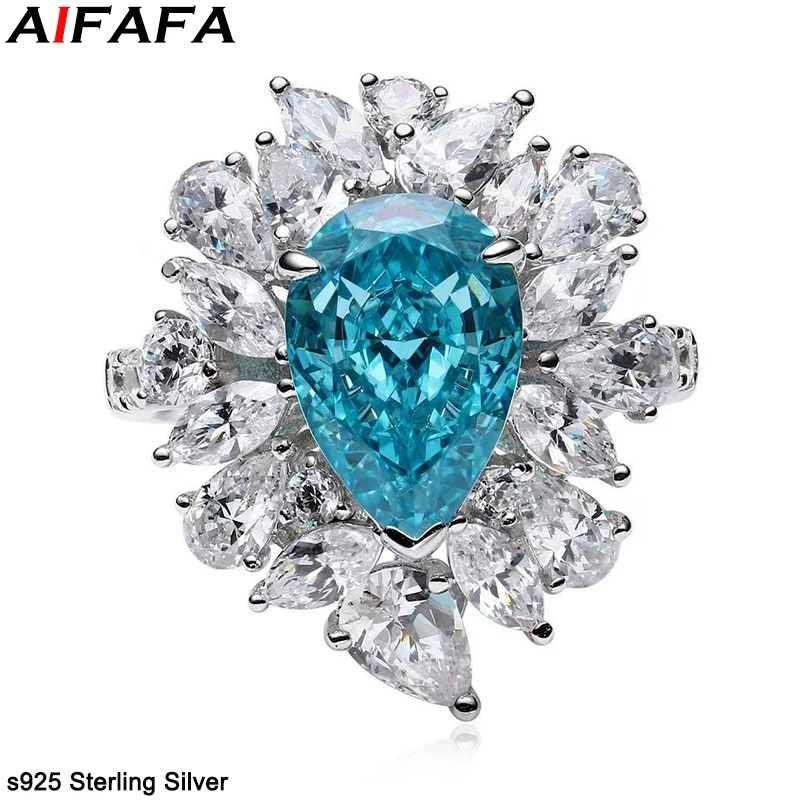 6.3ct Paraiba High Carbon Diamond s925 Sterling Silver Rings Drop Water 5A Grade Full Stone Necklace Pendant Ring Fine Jewelry