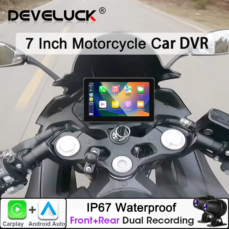 

7 inch Motorcycle Car DVR Dash Cam Wireless Carplay Android auto GPS Navigation IPX7 Waterproof Bluetooth Screen Moto Monitor