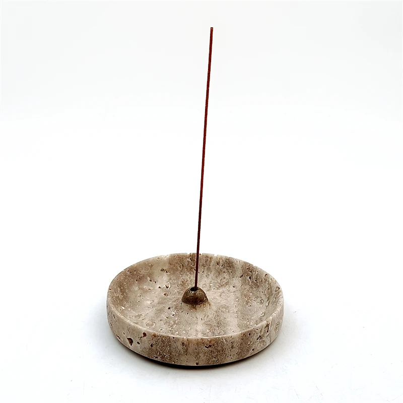 

Customized Wholesale 100 PCS Brown Luxury Natural Stone Travertine Tray Incense Burner Holder