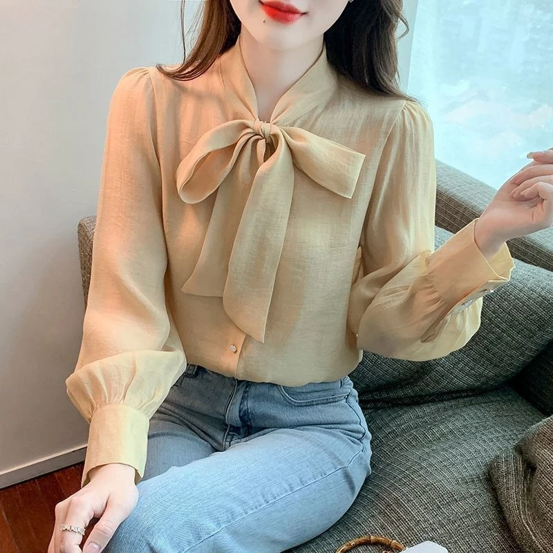 

Shirts & Blouses For Women With Bow Elegant Social Y2k Fashion Youthful Luxury Designer Simple Cheap Stylish Chiffon Woman Top
