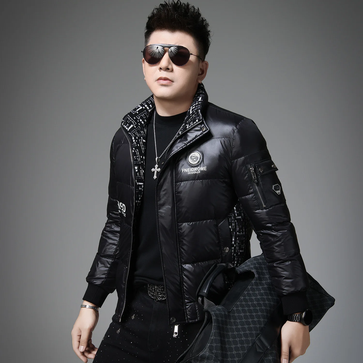 

Мужская зимняя куртка с воротником-стойкой, 90% белый пух, ветрозащитная, теплая, новая коллекция 2025, из полиэфирного волокна, мягкая и комфортная