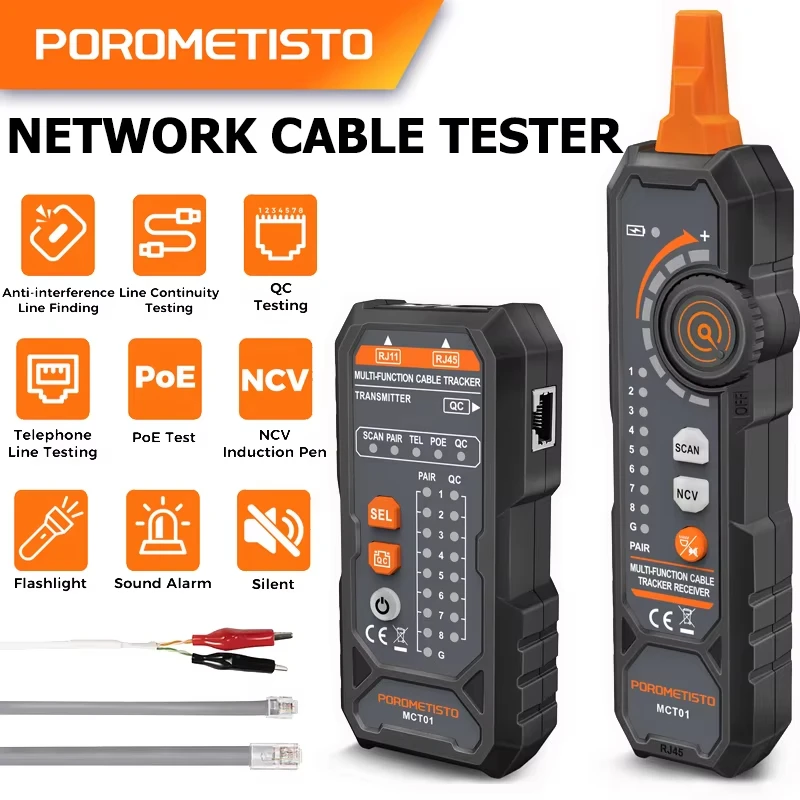 MCT01 RJ11 RJ45 Cable Tracker POE Network Wire Checker Cable Tester Cat5 Cat6 Test Network Tool Network Line Finder Wire Tracker