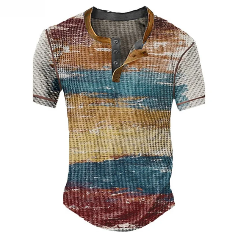 Herren V-Ausschnitt Knopfleiste Kurzarm-Oberteil Schnelltrocknend Herren Vintage-Kleidung Personalisiertes Sommer-Freizeit-T-Shirt Waffel-Großpullover – Detail 15