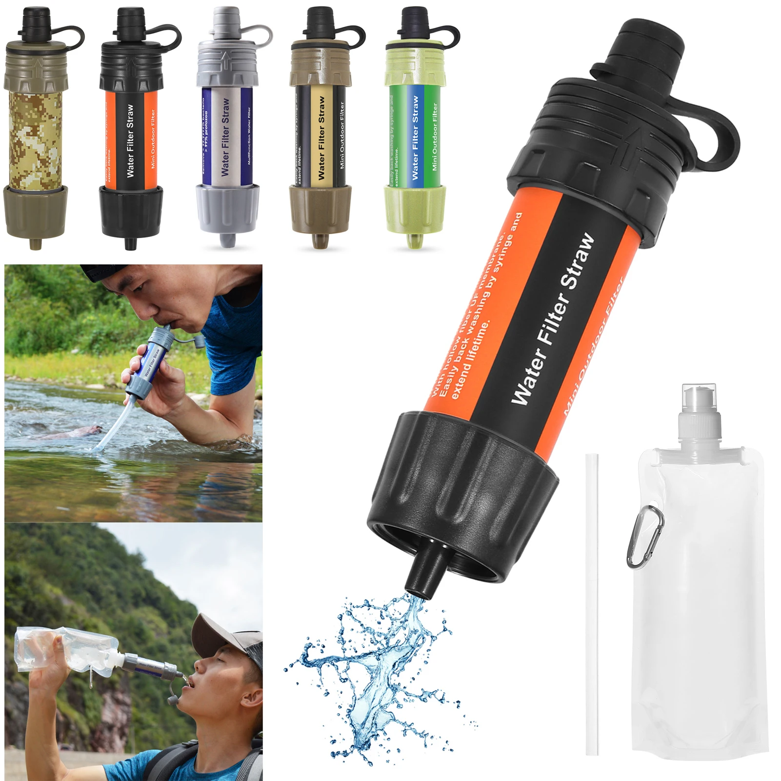 Outdoor Water Filter Straw Water Filtration System Emergency Water Drinking Purifier Sucker Travel Camping Hiking Survival Tools