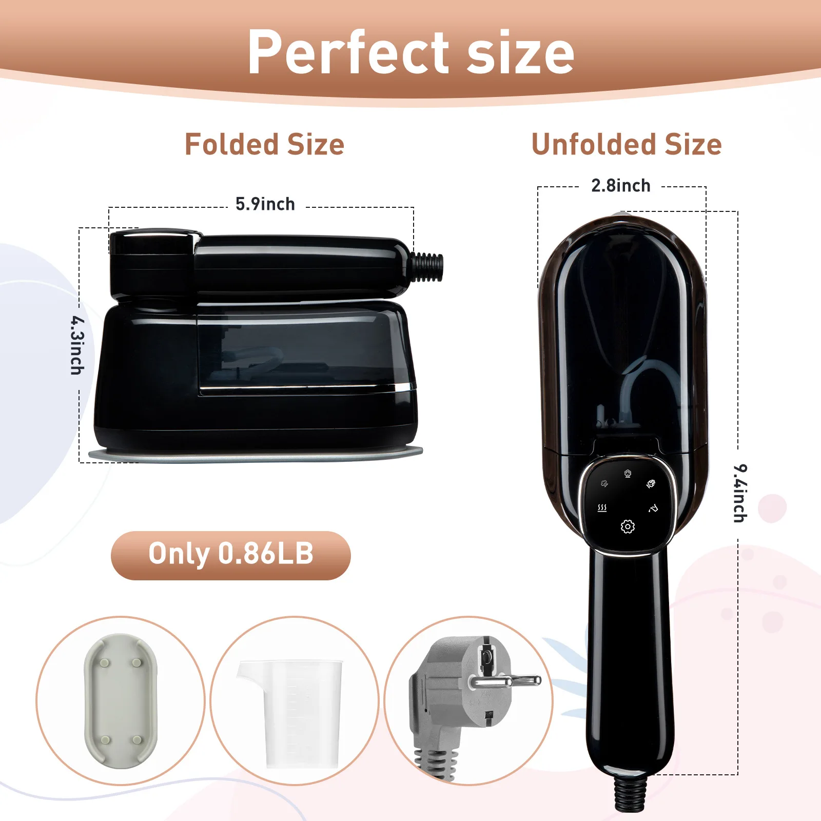 شاشة تعمل باللمس 180 °   مكوّاة معلقة محمولة، متعددة السرعات، خزان مياه قابل للفصل، مكواة بخار عالية الطاقة وسهلة التنظيف