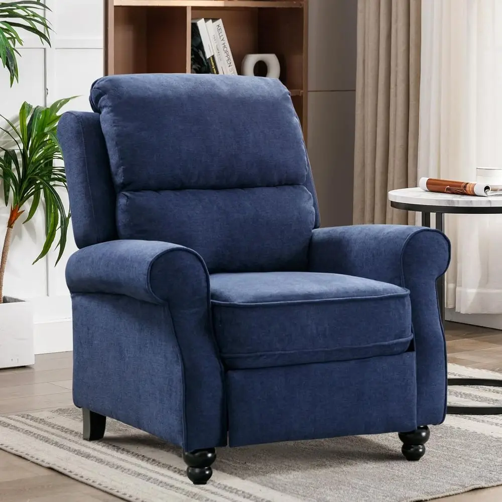 

Sturdy Overstuffed Recliner Chair with Padded Seat, Solid Wood Legs, Ideal for Living Room in Blue