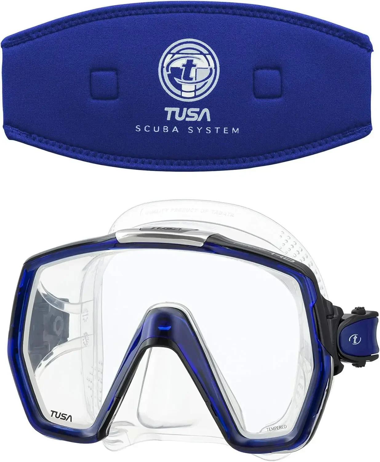 M1001 Freedom HD Silicone Diving Mask - Cobalt Blue w/ TUSA Mask Strap Cover