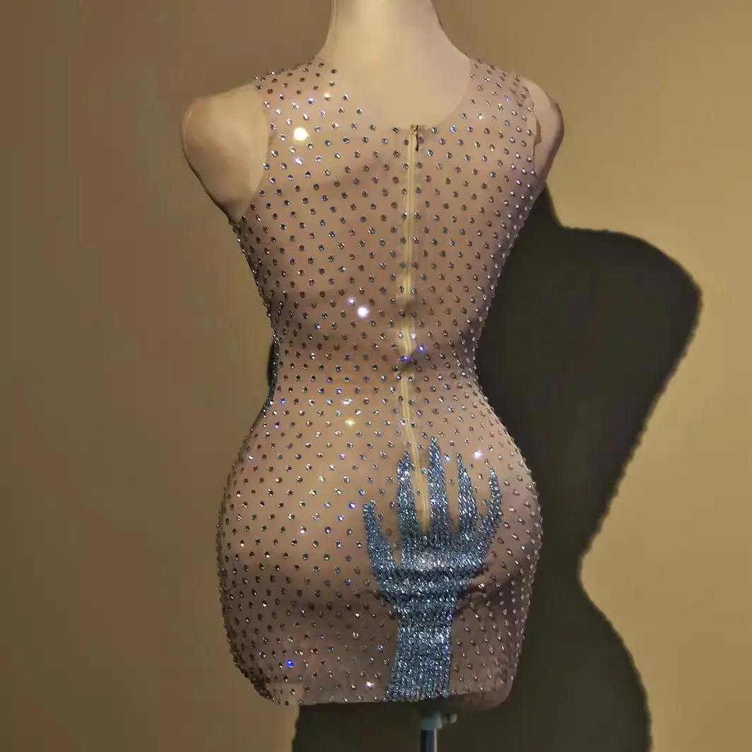 European American Style Sleeveless Ultra-Short Sequins Hip-Wrapped Celebrity Evening Dress For Banquet Party Performance Outfits