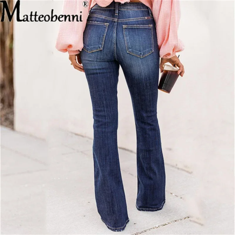 2024 New Flare Jeans Pants Women Vintage Denim Ladies Jeans Women High Waist Fashion Stretch Pocket Trousers Wide Leg Jeans