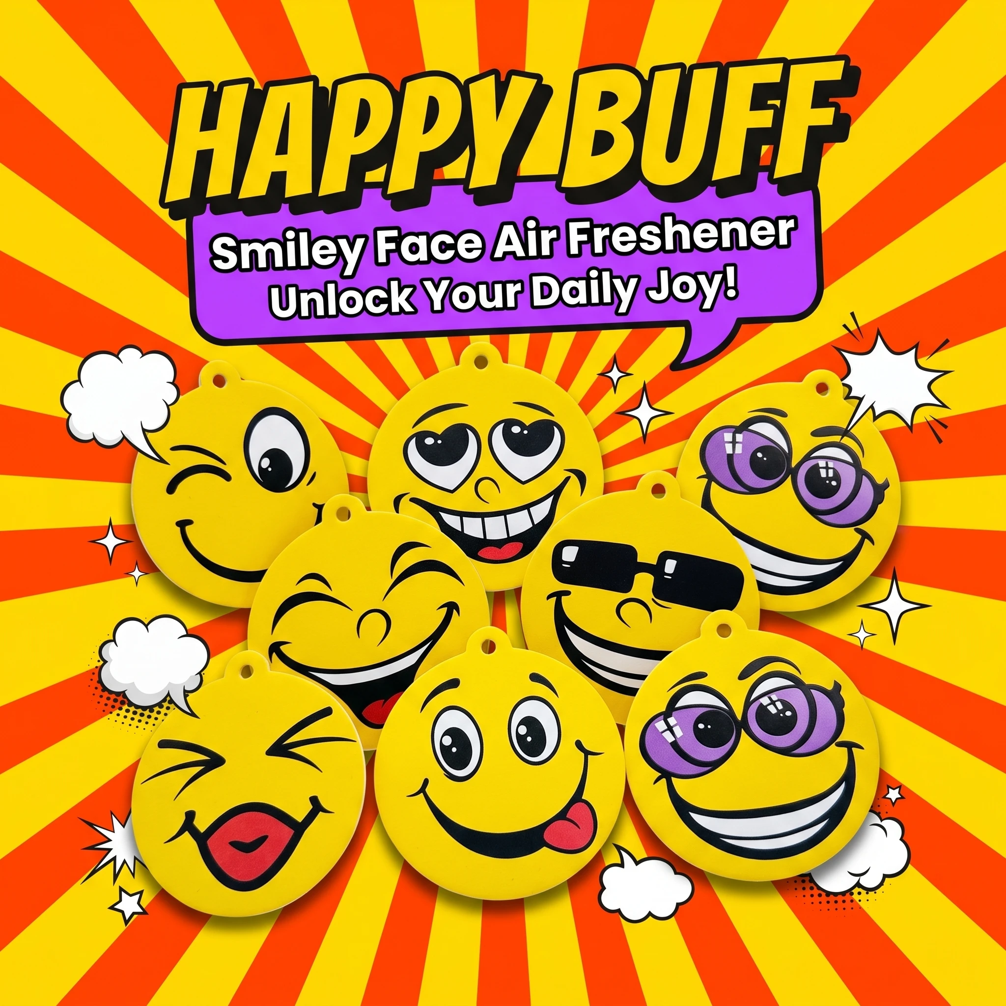 Smiley Face Emoji Car Air Freshener Hanging Paper Scented Fragrance Sheets for Auto Home Closet