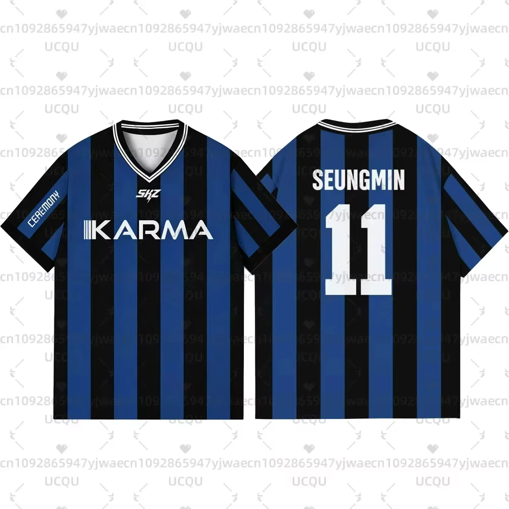 2025 KPOP Stay KARMA ألبوم المشجعين دعم القمصان فيليكس BANGCHAN HYUNJIN الشارع الشهير حجم كبير الملابس قصيرة الأكمام بلايز تي شيرت #3