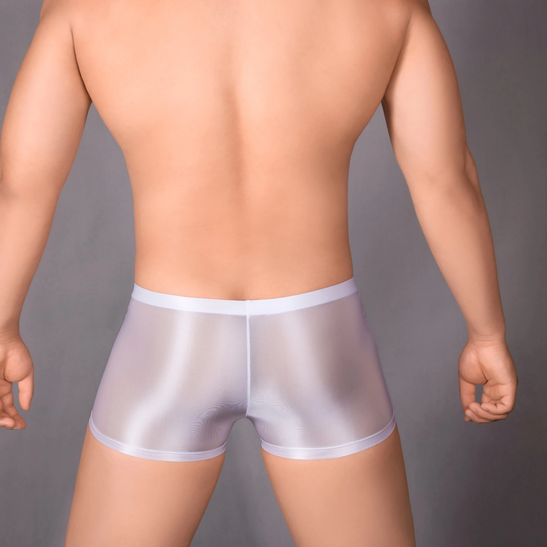 Men Sexy Hot Pants Boxer Oil Glossy Trunks See Through Stretchy Thin Ice Silk Tight Underwear High Elasticity Ball Pouch Allure