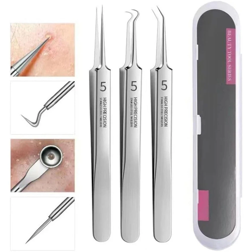 

3-Piece Set Acne Needle Ultra Fine Needle Tweezers Blackhead Acne Removal Pointed Elbow Facial Care Tools Acne Acne Extractor