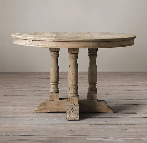 American Retro Distressed Solid Wood Round Table Country Dining Tables and Chairs Set