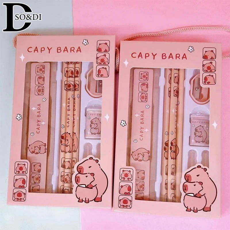 8-In-1 Capybara Cartoon Animal Pencil Ruler Eraser Sharpener Stationery Kit Student School Office Writing Supplies Kids Gift