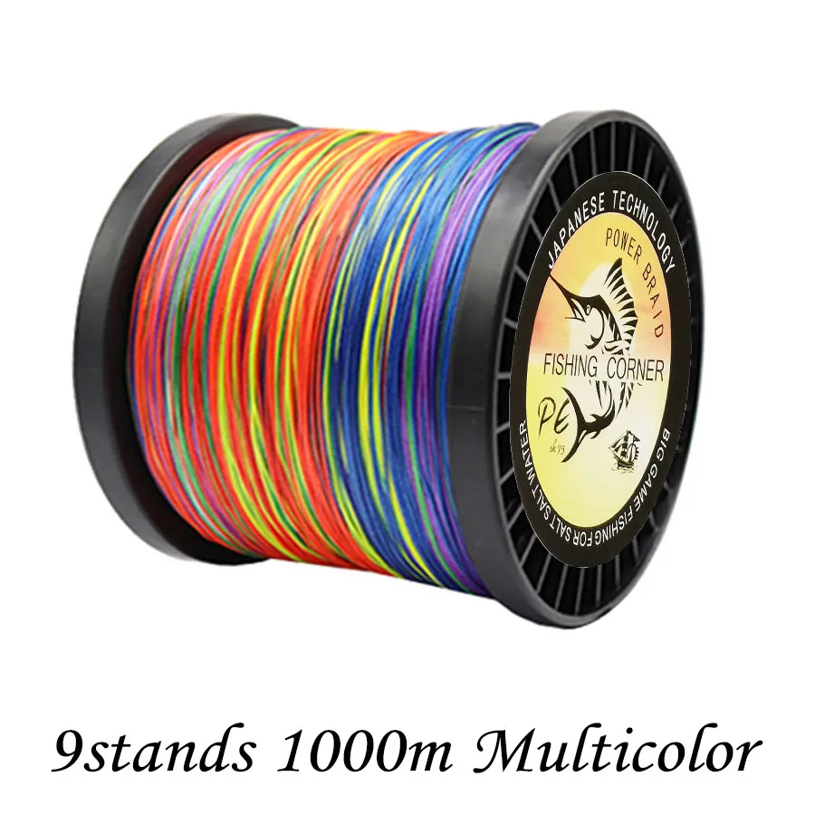 X9 1000M Braided Fish Line 9 Strands Multi Color Multifilament Saltwater Strong PE Braid Wire 15 20 30 40 85 120 130 160 200LB