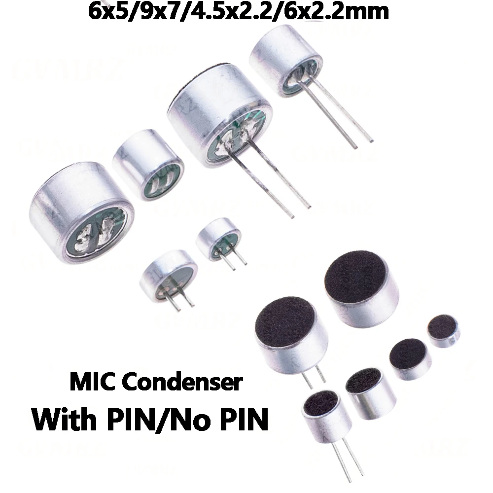 10pcs 6x2.2mm Microphone 6x5/9x7/6x2.2mm MIC Condenser Electret Microphone Pickup 52DB 56DB with 2pin MP3 Accessories 4.5x2.2