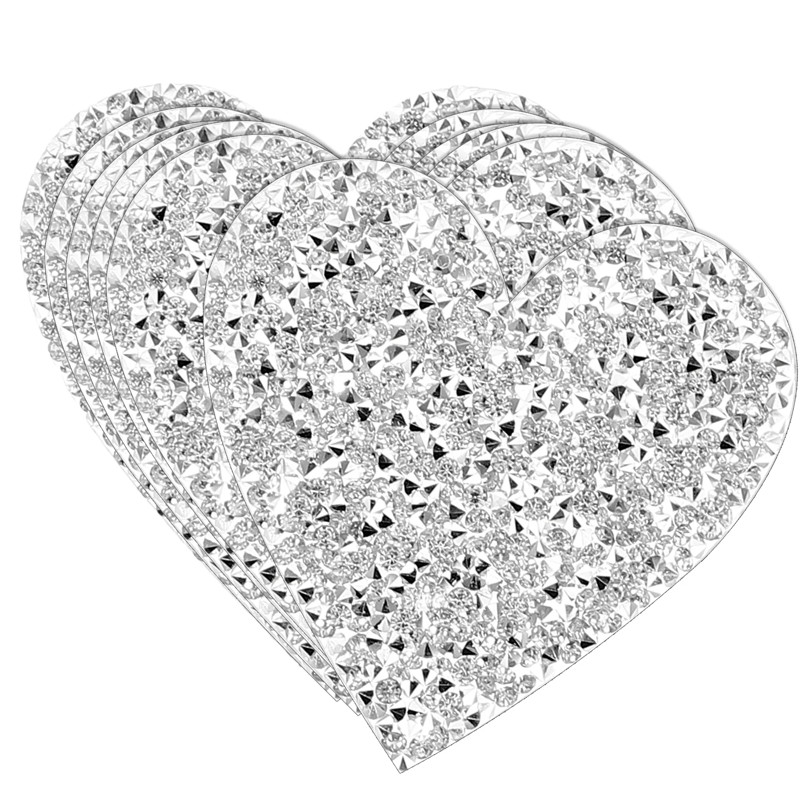 

6 Pcs Heart Shaped Rhinestone Patches Silver 7cm Iron on DIY Clothing Accessories Decorative Appliques for Bags Jeans Books