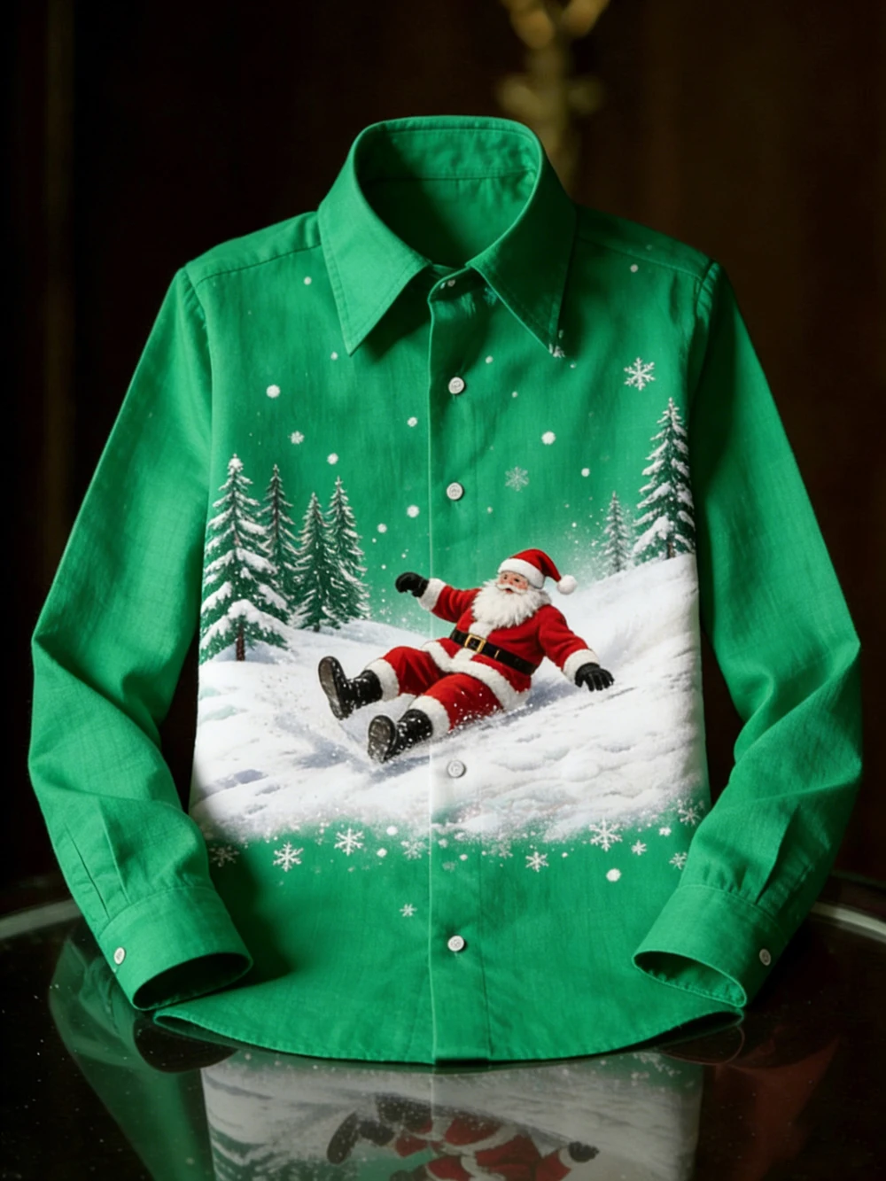 

2026Men's Linen Santa Claus Ski Surf 3D Printed Shirt Hawaiian Tropical Home Party Long Sleeve Lapel Shirt Men's Clothes For You