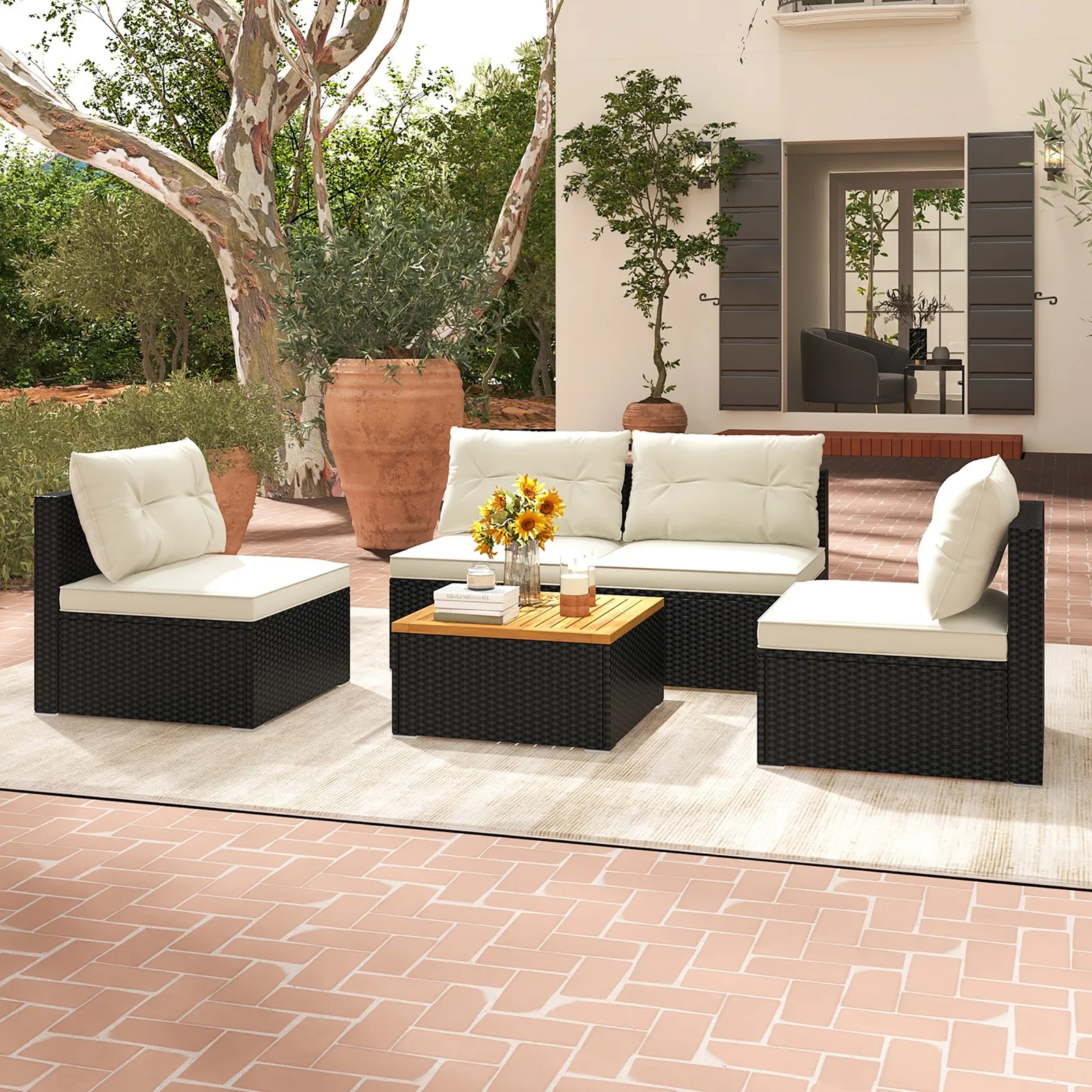 

5PCS Rattan Patio Conversation Sofa Set Outdoor Furniture Set w
