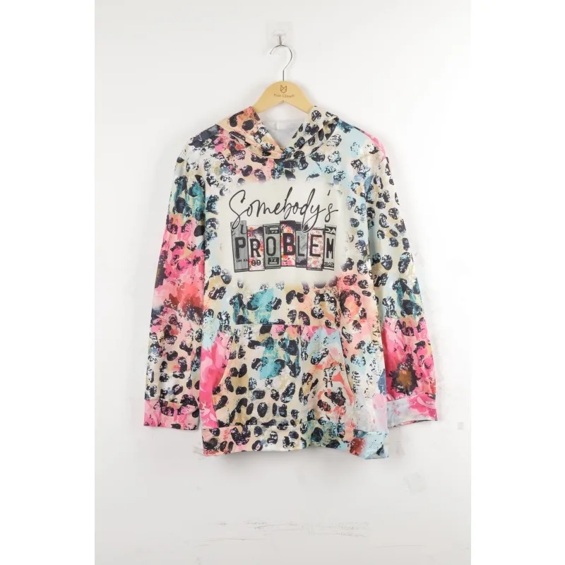 Sudadera con capucha informal con bolsillo y estampado de leopardo para mujer, Tops de talla grande 1XL-5XL, otoño